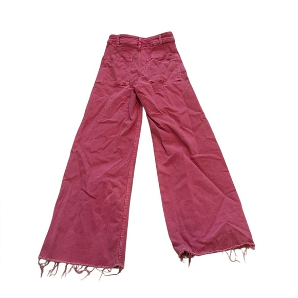 Zara Marine Straight Wide Leg Hot Pink Raw Hem Denim Jeans High Waist Size 2 - Picture 4 of 12